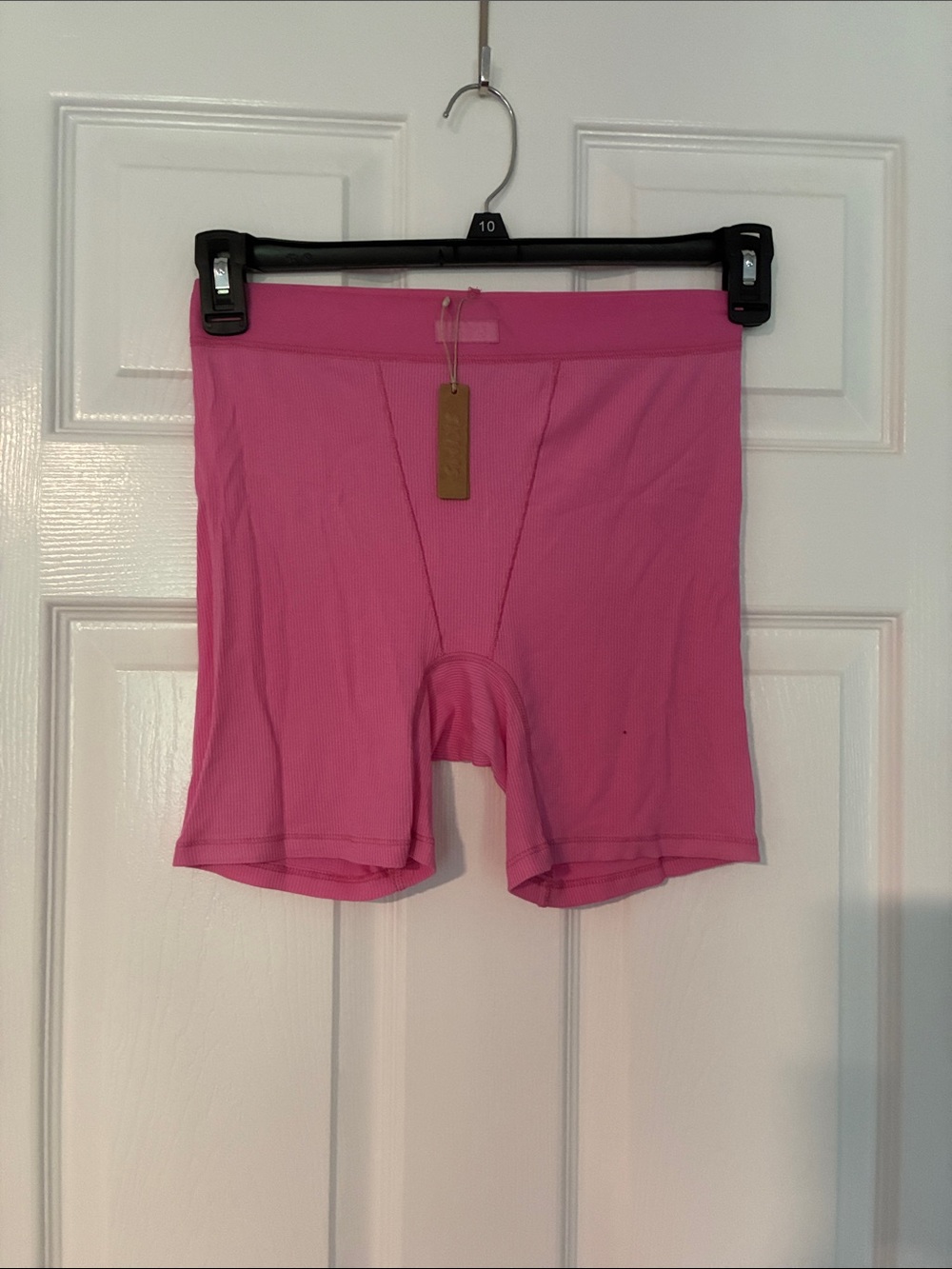 SKIMS Pink Ribbed High-Waist Bike Shorts
